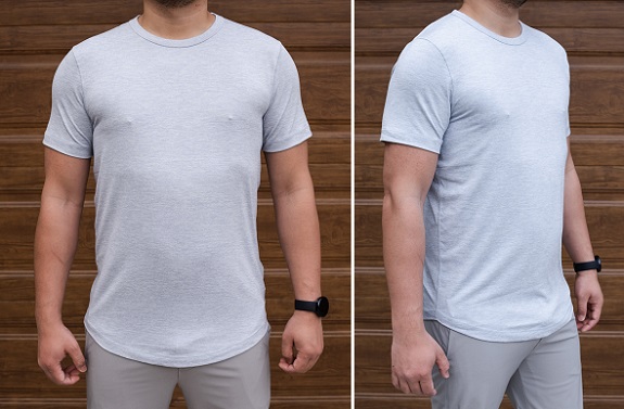 Airknit Curved Hem Crew Tee in Light Heather Blue