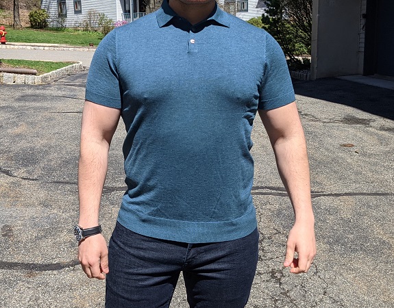 SuitSupply Cotton/Silk Polo in Teal Blue